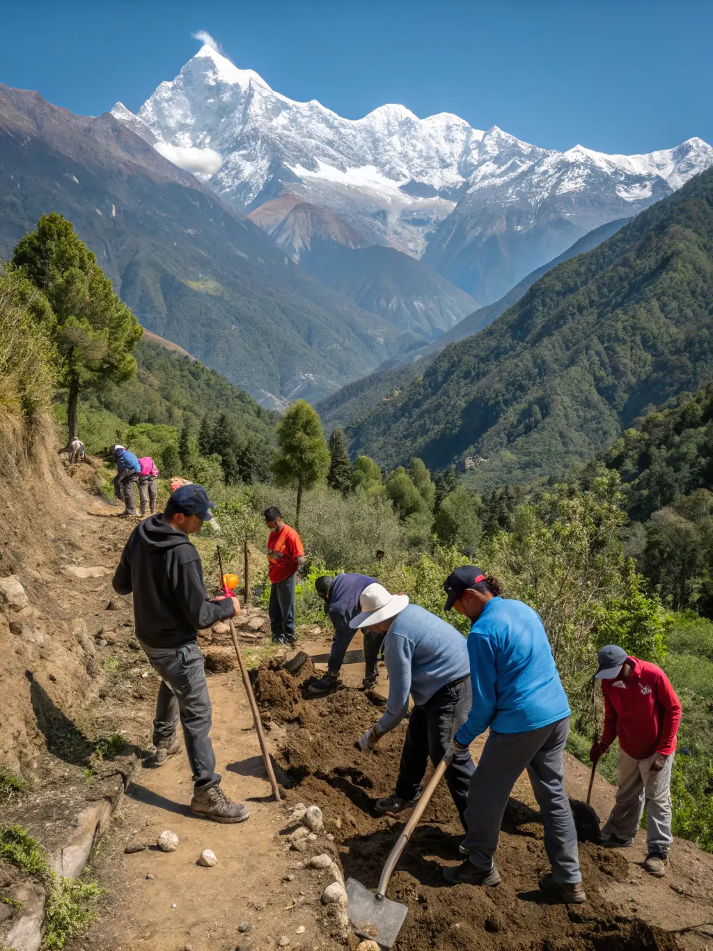 Volunteers working on trail maintenance, emphasizing the club's commitment to preserving riding areas.