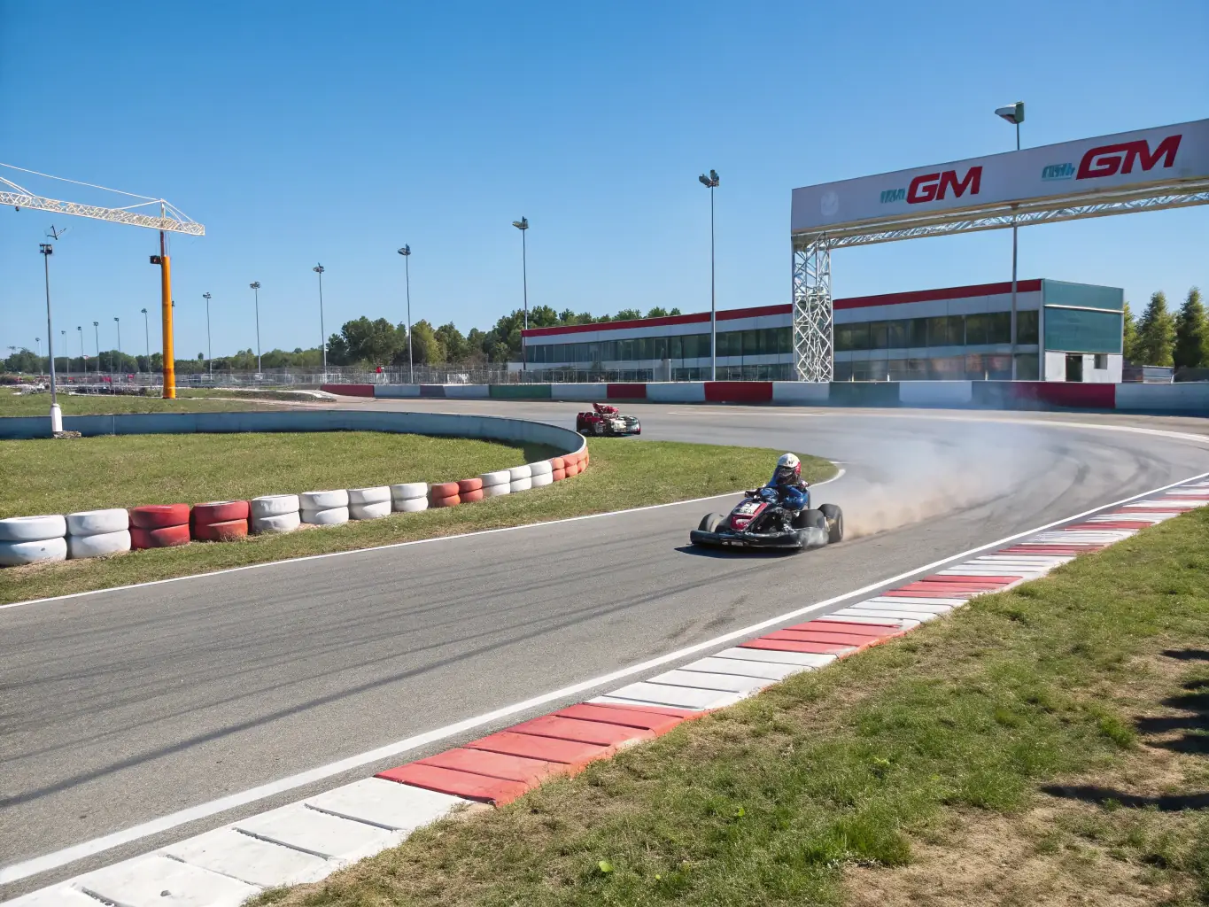 A vibrant image of a karting event, with participants racing on a track, showcasing the competitive spirit and fun of karting.
